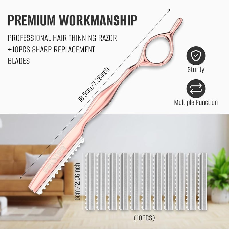 FEISIER Hair Razors for Cutting Hair, Professional Styling Texturizing Razor, Stainless Steel Thinning Razor Kit with 10 Replacement Blades, Premium Texture Cutting Razor for Salon and Home - Image 3